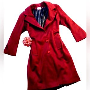 Long Deep Red/Burgundy Ashley Scott 100% Wool Peacoat Size Medium/Large—No tag